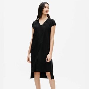 Eileen Fisher Tencel Wide Rib Stretch V Neck Midi Dress